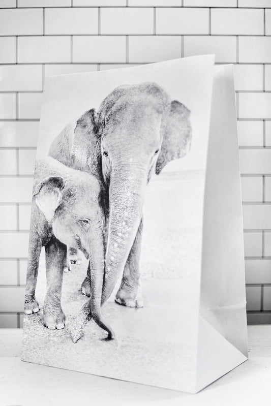 Elephant Mama and Baby – Paper Bag with Heart