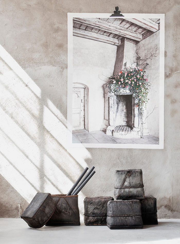 Fireplace with flowers