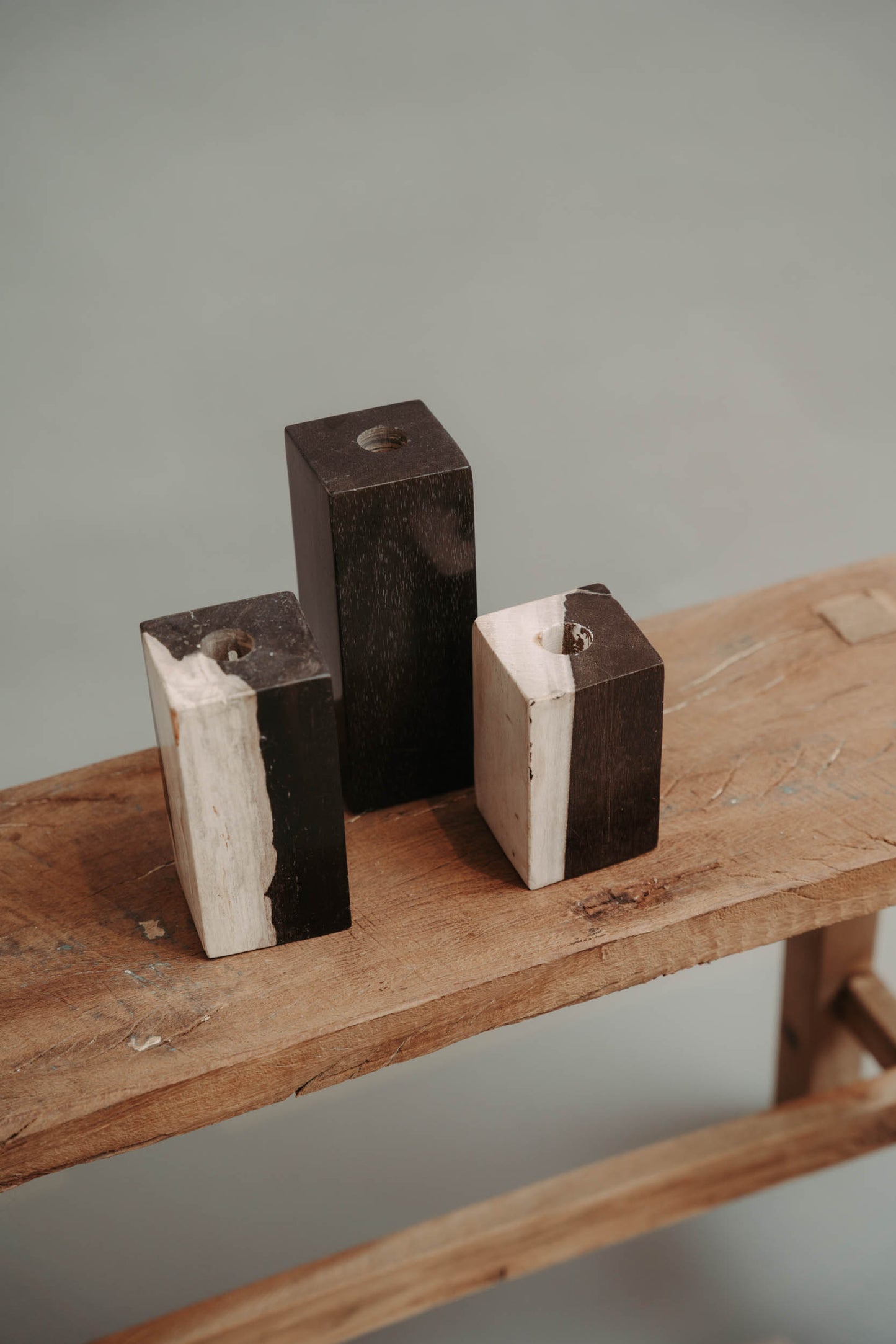 Ancient Light — Rectangular Candle Holders in Petrified Wood