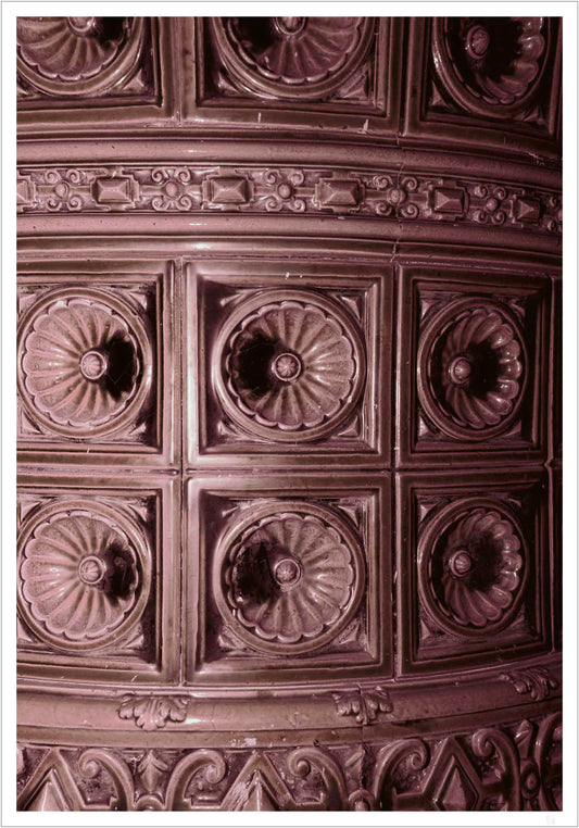 Pink tiled stove