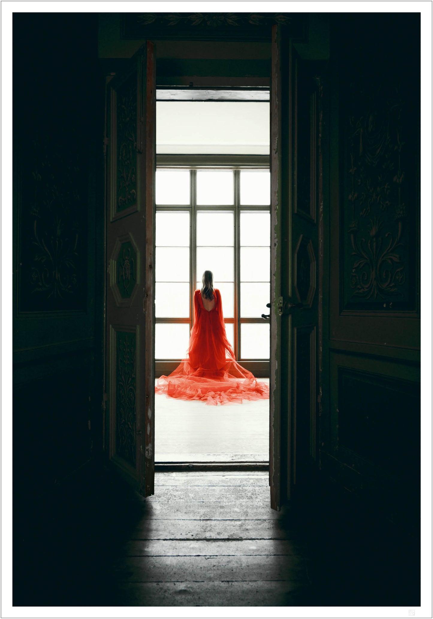 Woman in red dress