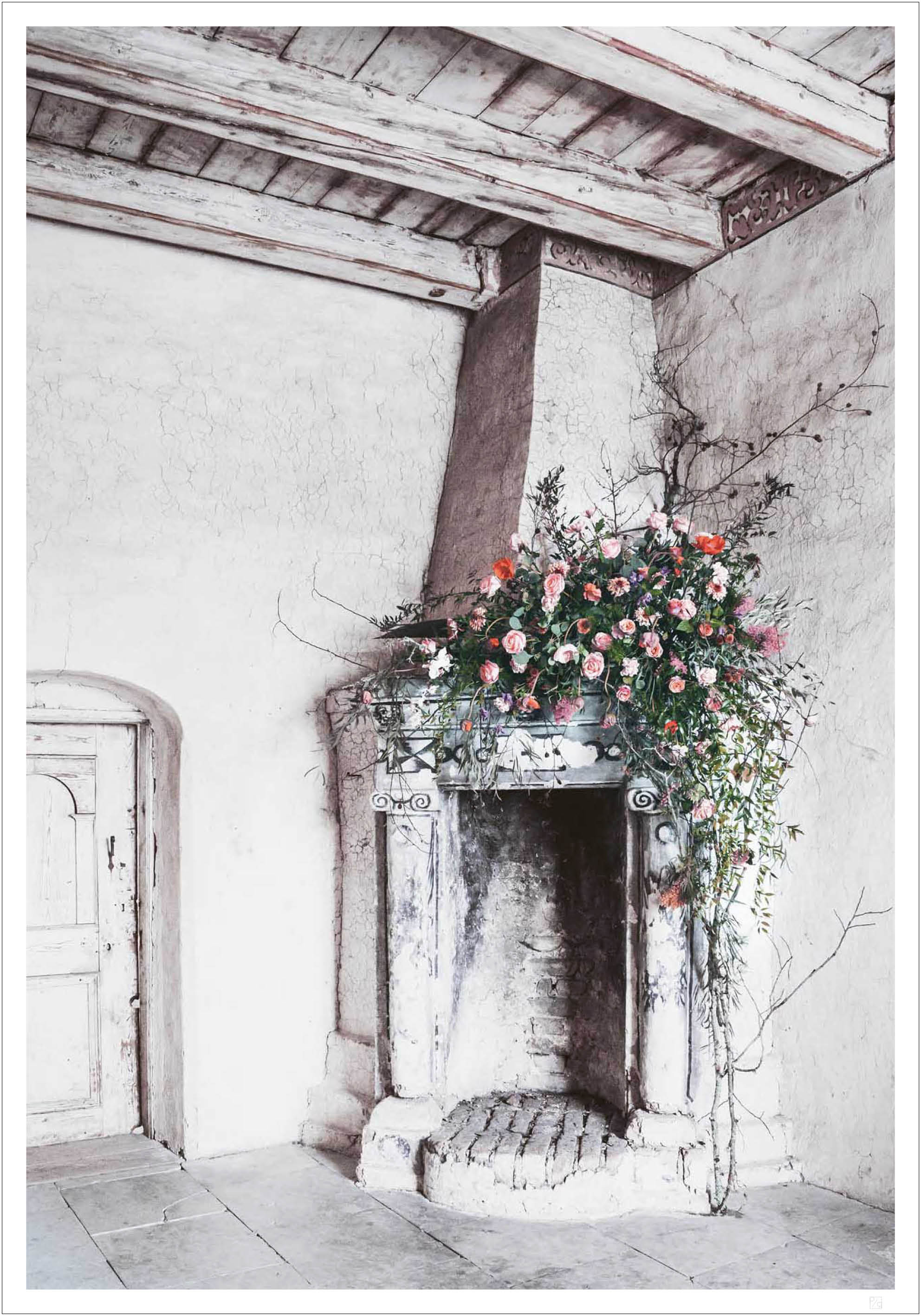 Fireplace with flowers