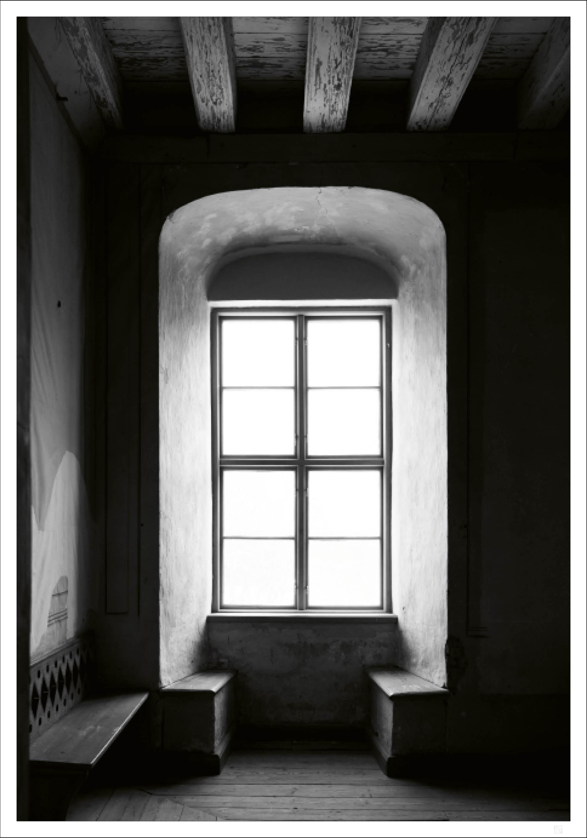 Old castle window makes our Window light black and white poster